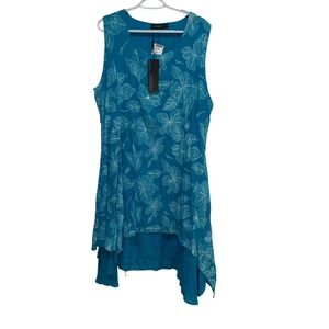 Whispers Womens Dress XXL Turquoise Floral Sleeveless Hi-Lo‎ Hem New